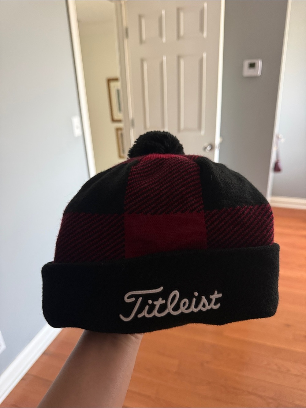 Titleist Black & Red Plaid Pom Beanie